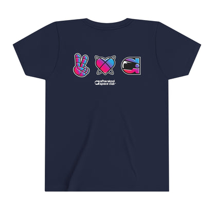 Camiseta infantil de dos caras Peace Love Space de Afterskool