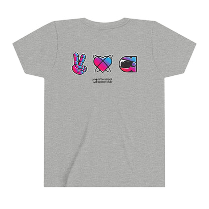 Camiseta infantil de dos caras Peace Love Space de Afterskool
