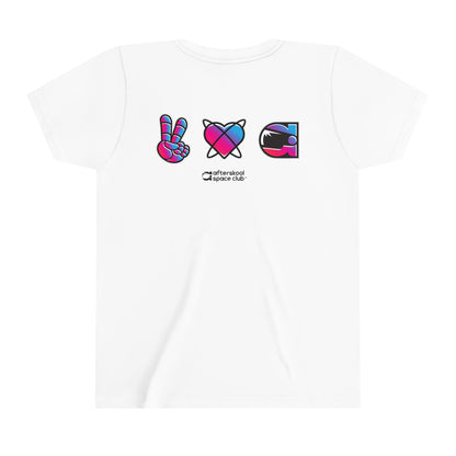 Camiseta infantil de dos caras Peace Love Space de Afterskool