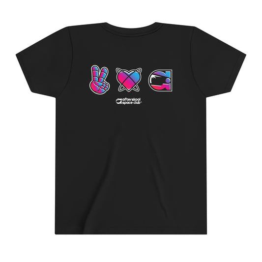 Camiseta infantil de dos caras Peace Love Space de Afterskool